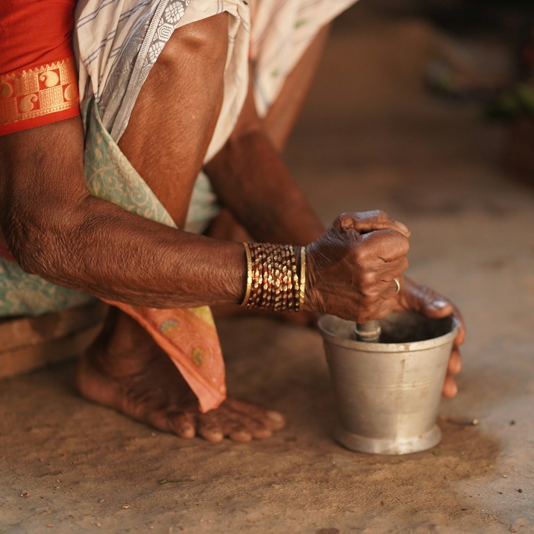 Hand-grinding spices and herbs the traditional way
